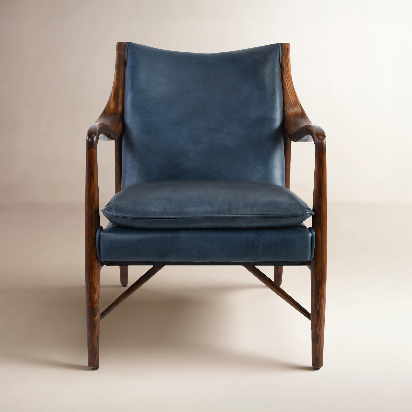 Kiannah Genuine Leather Accent Chair, Dark Blue Genuine Leather