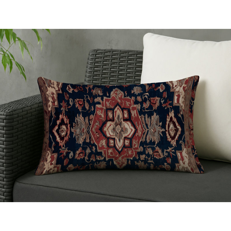 Coussin décoratif intérieur et extérieur Modern, Bleu marine / rouge oriental, Rectangle H 20 po x l 14 po