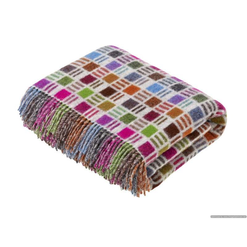 Jeté tissé en laine d'agneau Merino, Bleu / vert / gris / mauve abstrait