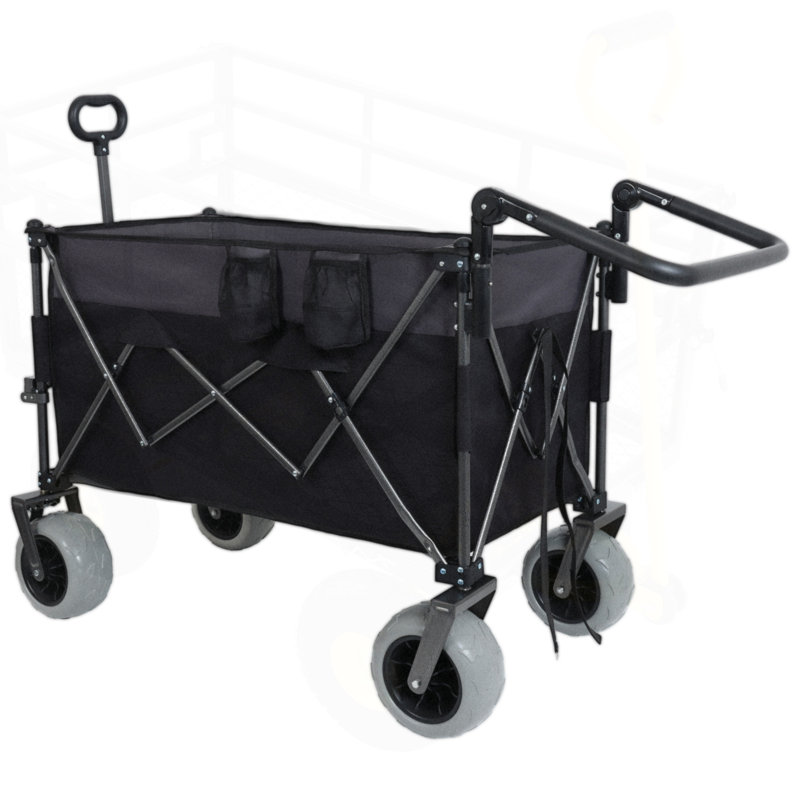 Chariot pliant multifonctionnel avec chariot rotatif à poussoir et poignée 9X4 pour le camping, la plage et l'extérieur, Noir