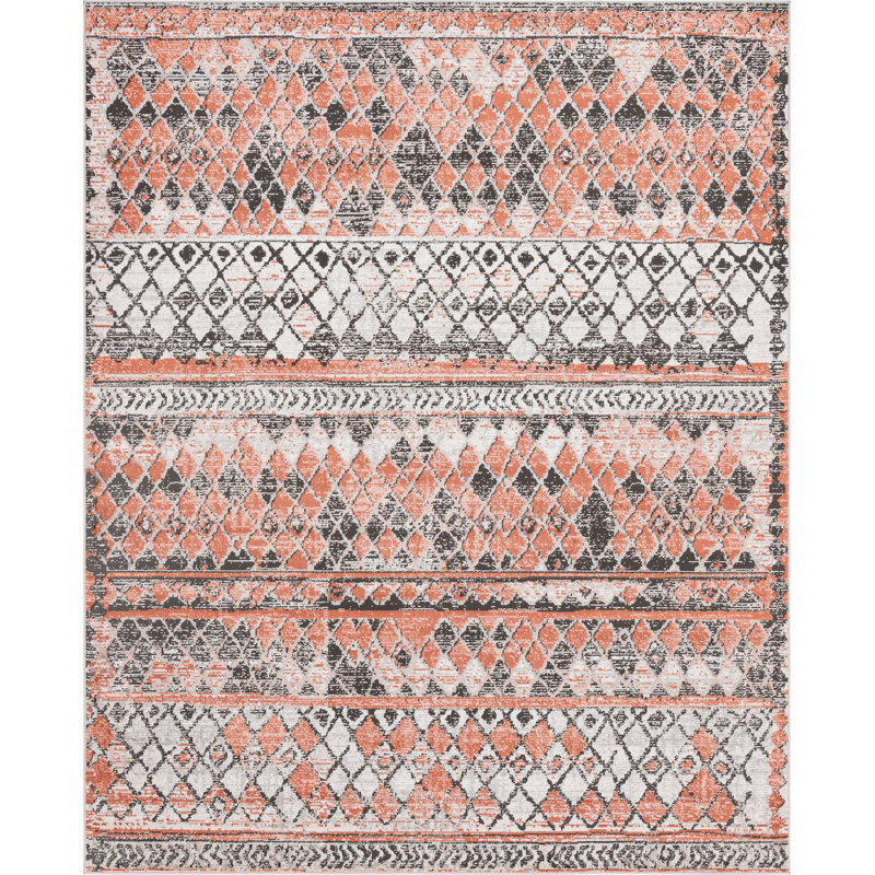 Tapis géométrique orange / gris, Rectangle 8 pi x 10 pi