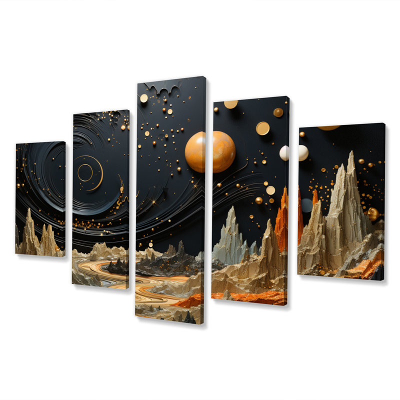 Asteroid Ascendancy Landscape III - Asteroids, art mural sur toile - 5 panneaux