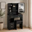 Ensemble de coiffeuse compact de 74 cm (29,2 po) avec miroir coulissant à éclairage DEL à intensité variable (3 couleurs), tiroirs à gauche et tabouret rembourré-356579759