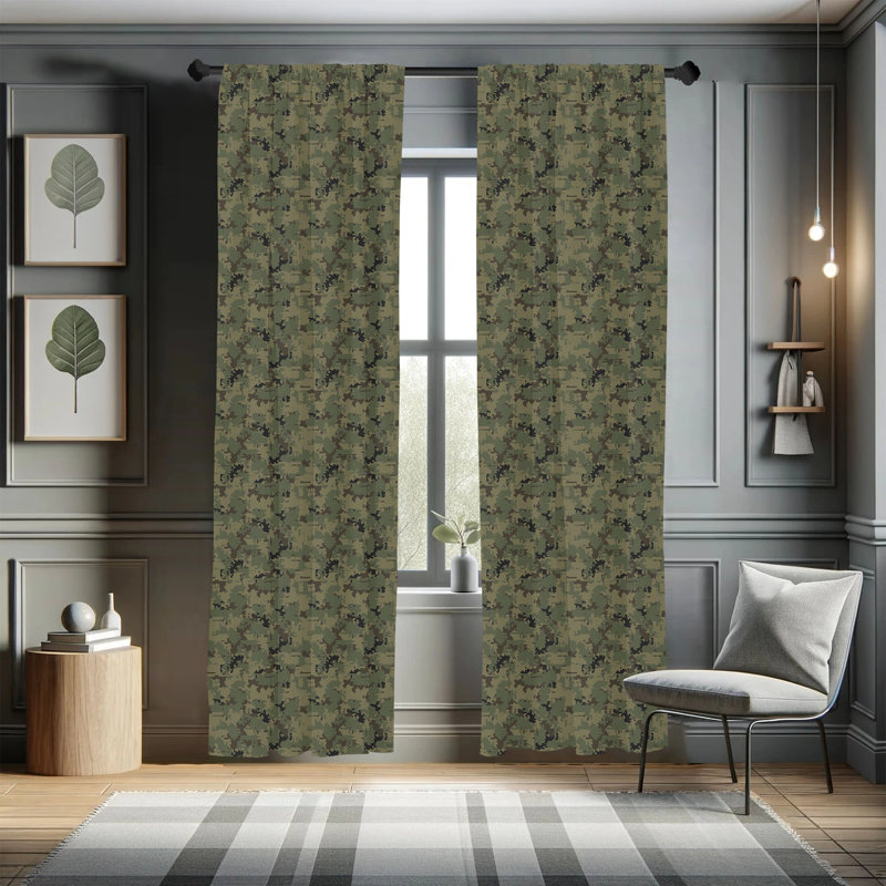 Camouflage Semi-Sheer Rod Pocket Curtain Panels, 28" x 84", Green/Dark Taupe