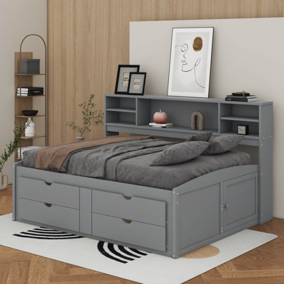 Full Wood Daybed With 2 Bedside Cabinets,Shelves And Drawers by Latitude Run