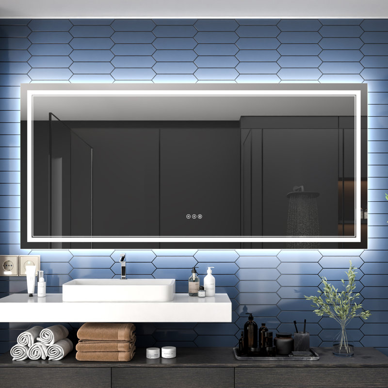 Zheljo Frameless Oversized Lighted Bathroom Mirror Vanity Mirror, 40" H x 84" W