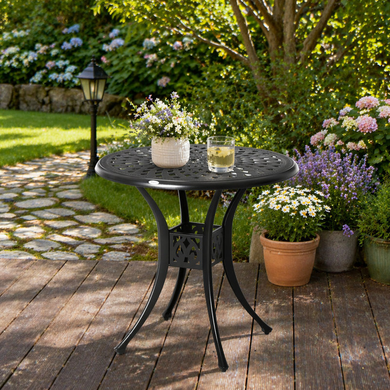 Table de salle à manger ronde 30 "avec trou pour parasol Outsunny