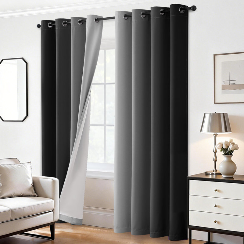 100% Blackout Thermal Insulated Ombre Curtains for Living room Bedroom - White Back, 2 Thick Layers, 2 Panels, 52" W x 63" L