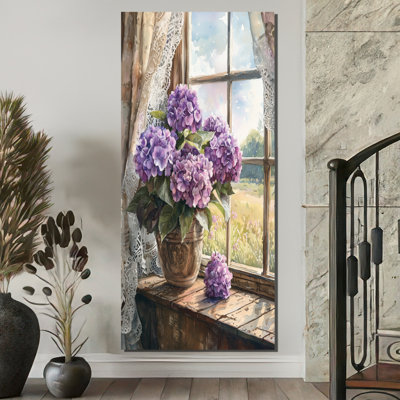 «Hydrangeas By The Farmhouse Window I - Hydrangea», art mural encadré
