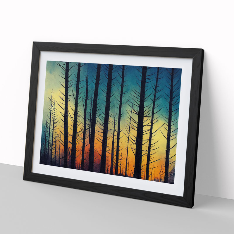 XH1022-8601X Sunrise Pine Tree Forest Vol.1 - Single Picture Frame Print, Black, 46cm H x 64cm W