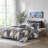 3 Piece Printed Cotton Quilt Set Navy