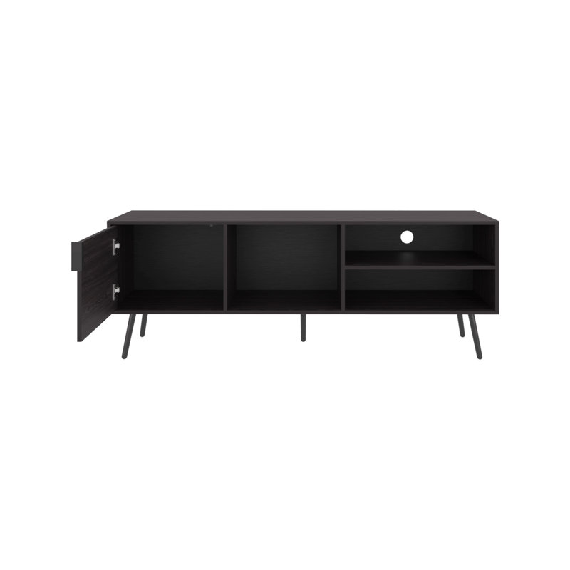 Meuble télé, 1 porte, 3 tablettes pour le salon, Noir