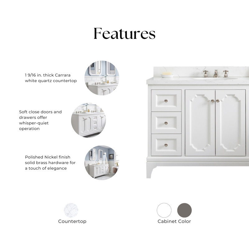 Queen 48" Single Bathroom Vanity Set with Mirror, Pure White