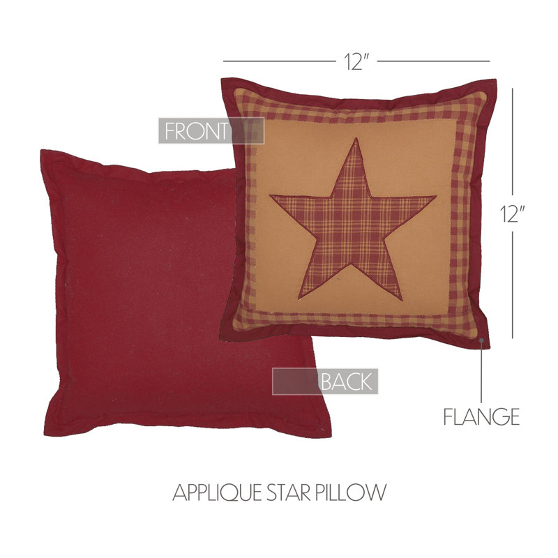 Burgundy and Tan Embroidered Star Quilted Pillow, 12x12
