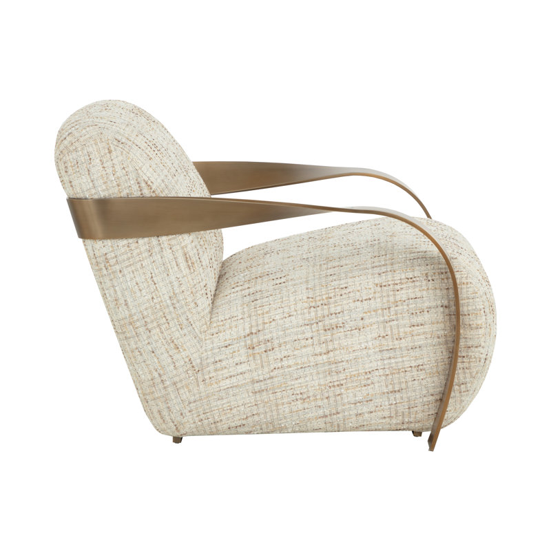 Lounge Chair, Antique Brass, Brown Polyester