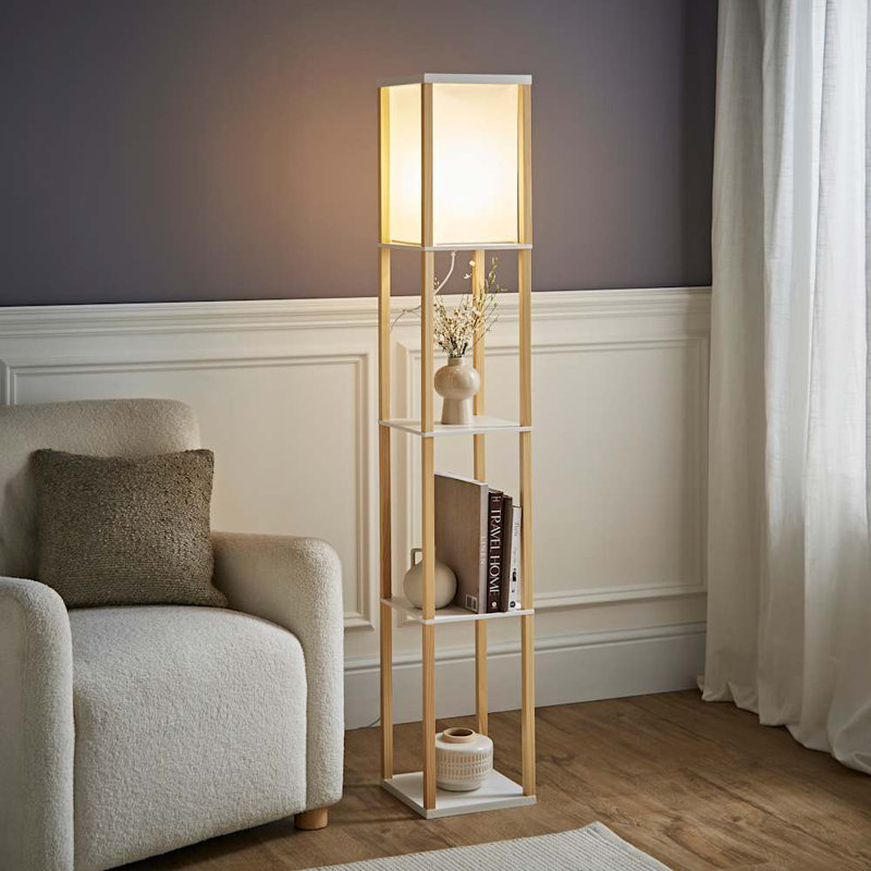 Lena Struttura 160cm Floor Lamp Wooden Shelves Floor Lamp in 4 Colours, Brown, Yes