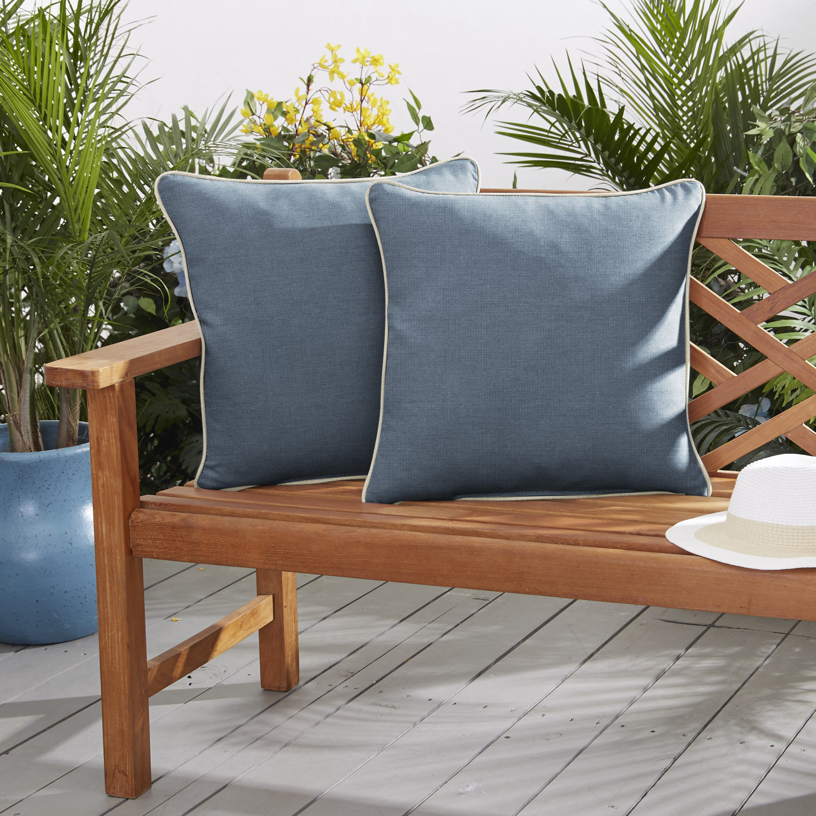 Jaclyn Sunbrella® Throw Pillow, 18" x 18", Natural/Blue