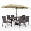 Ensemble de 8 chaises de patio, 6 fauteuils et table rectangulaire, parasol inclus-116067095