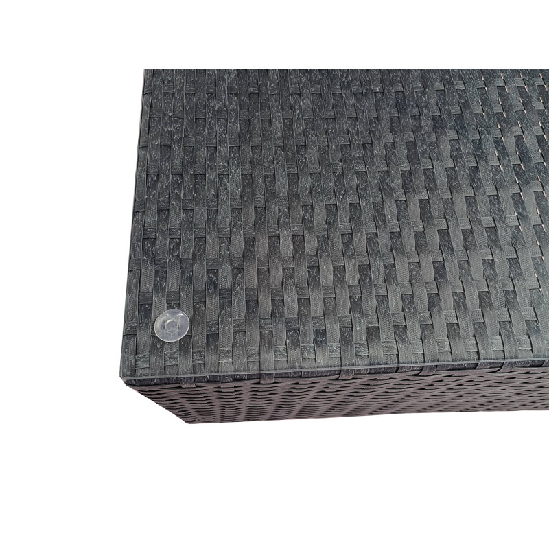 Aceline Wicker Outdoor Coffee Table with Glass Top and Shelf