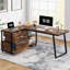 Bureau d'ordinateur en L réversible de 53 po avec 3 tiroirs et tablettes de rangement