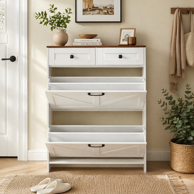 Armoire à chaussures avec 2 tiroirs rabattables, armoire de rangement pour chaussures de ferme avec 2 tiroirs et dispositif anti-basculement, range-chaussures autoportant
