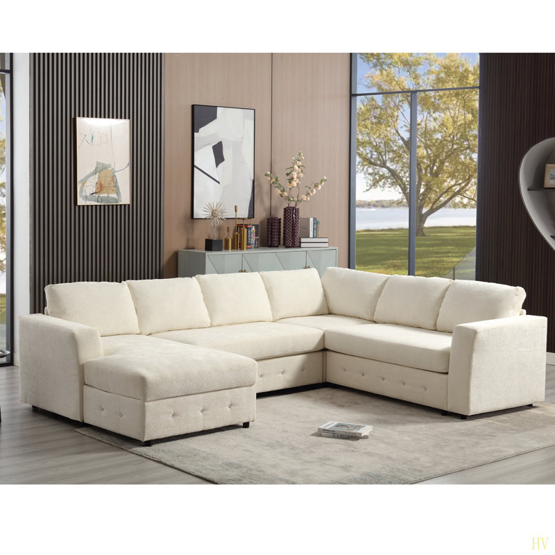 Canapé modulaire de 110,75 po, canapé modulaire surdimensionné, rangement pour chaise longue, canapé moderne en forme de U, canapés rembourrés, chenille, bouton en cristal, salon, appartement