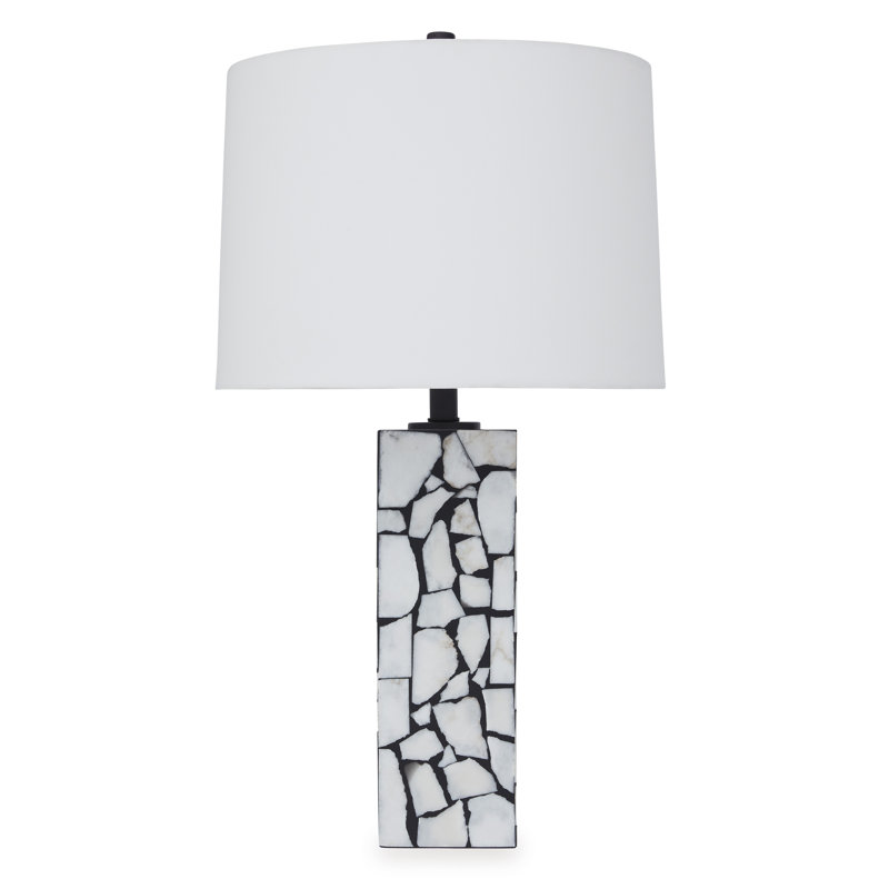 Black and White Mosaic Marble Table Lamp with Drum Shade