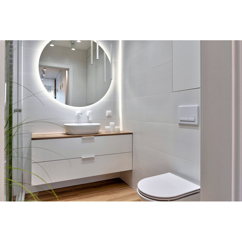 Modern Round Mirror With LED Lighting - Warm White - Large Illuminated Bathroom Mirror, 90cm H x 90cm W