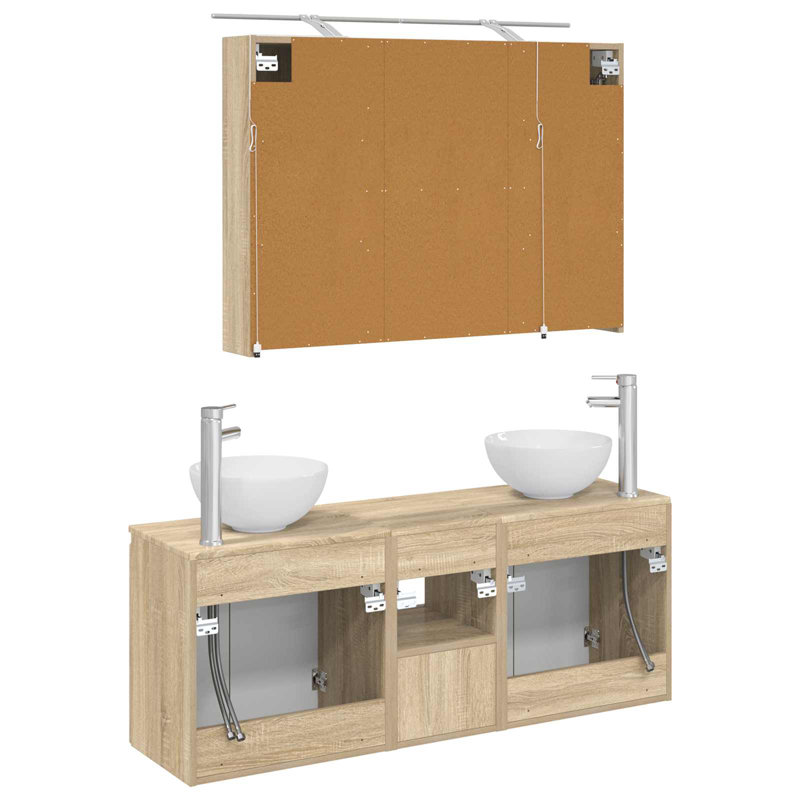 Vanity & Mirror Set, Light Wood