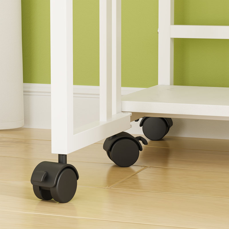 Modern Computer Desk Foldable Desktop with Rotating Wheels, White