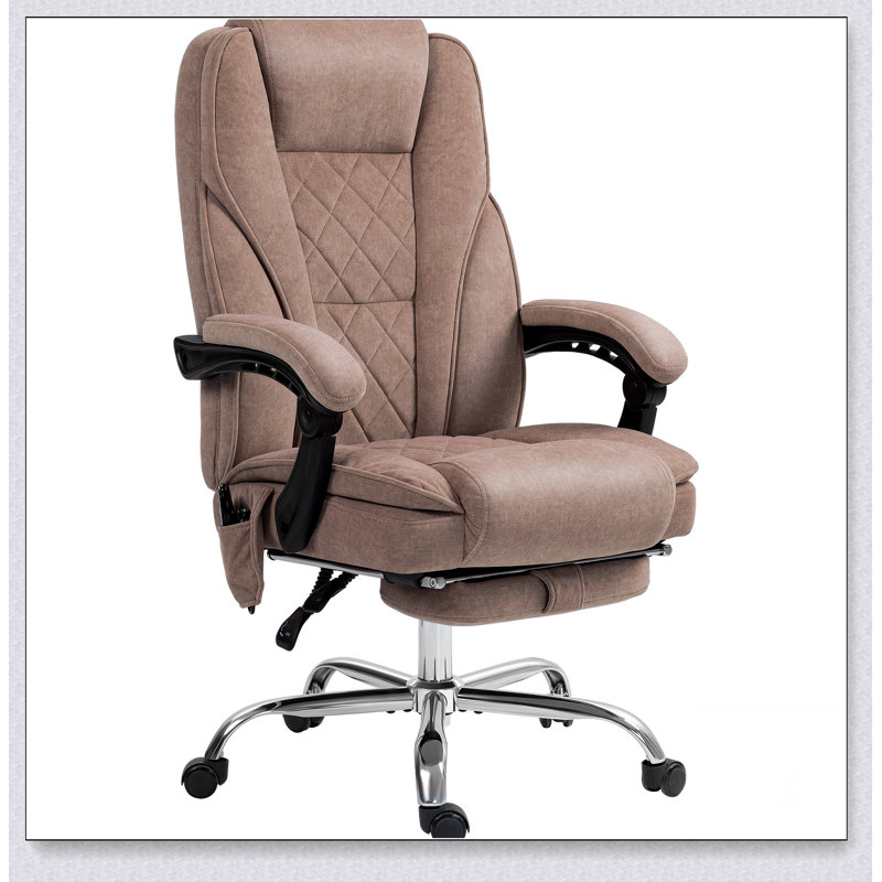 Fauteuil de bureau de massage chauffant inclinable avec hauteur réglable et repose-pieds, Brun