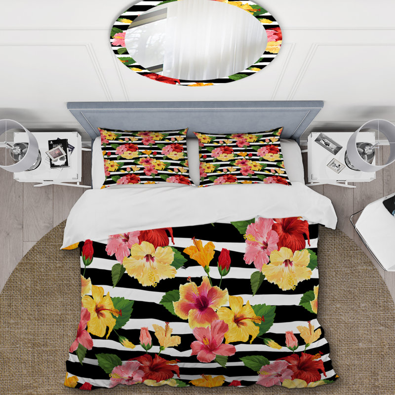 Ensemble de housse de couette Yellow Tropical Flower - Cabin & Lodge, Housse de couette simple + 1 taie décorative stan