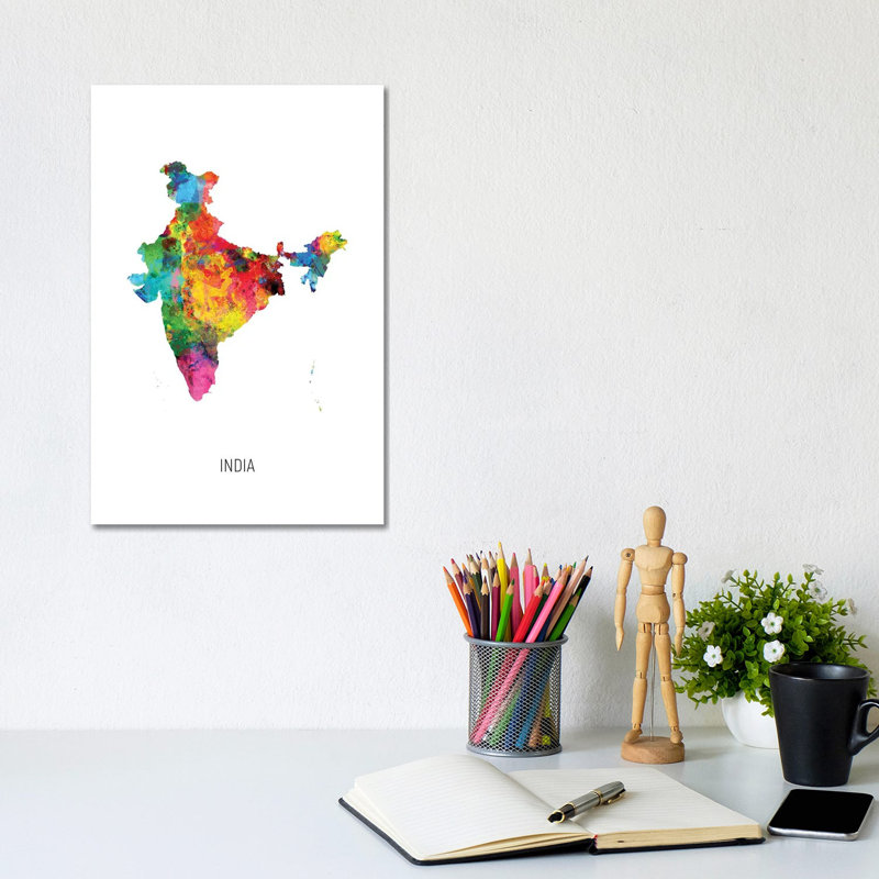 India Map by Michael Tompsett - Wrapped Canvas Gallery-Wrapped Canvas Giclée, 20.32 cm H x 30.48 cm W