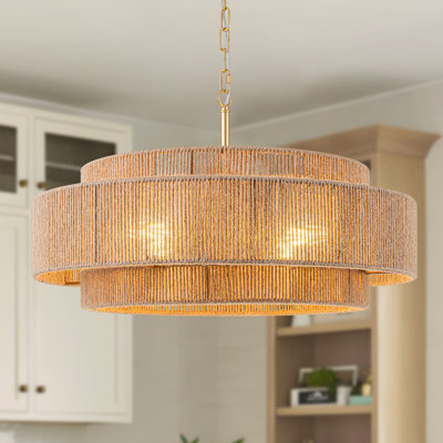 Luebbert 4-Light Rattan Hand-Woven Hemp Rope Chandelier