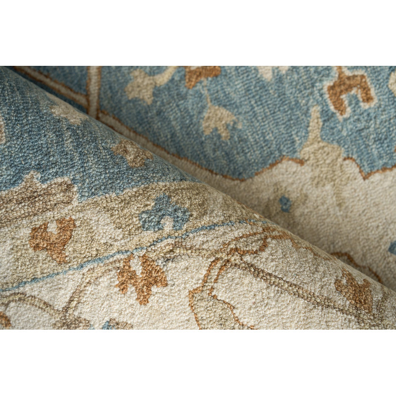 Exquisite Rugs Claremont Oushak Handmade Hand-Tufted New Zealand Wool On Canvas Ivory/Light Blue Area Rug, Rectangle 9' x 12'