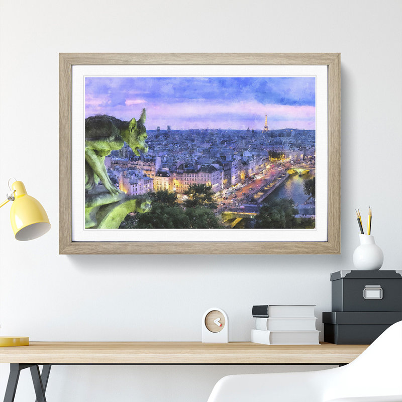 Paris Skyline Vol.2 - Picture Frame Painting, Oak Framed, 27cm H x 36cm W x 2cm D