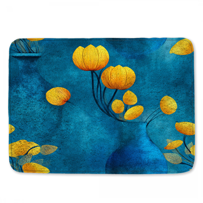 Tapis de bain fleurs jaunes, 34in W x 21in L