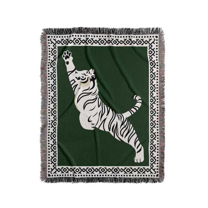 Jeté de lit Kat Tiger, L 80 po x l 60 po, Vert / blanc cassé