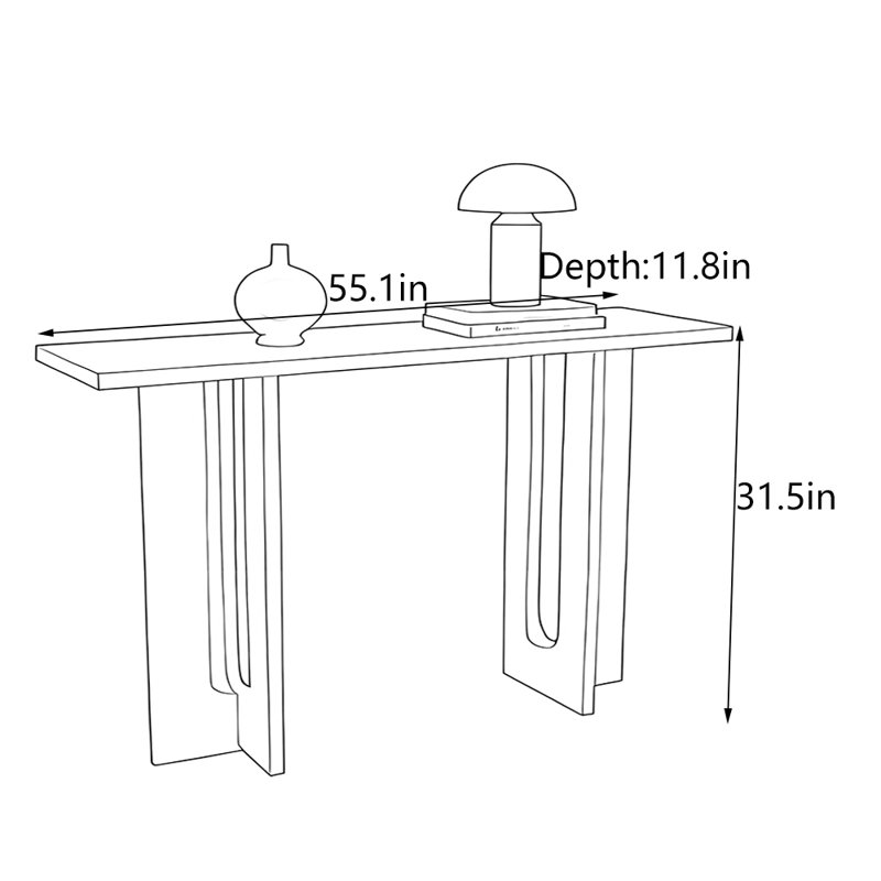 Table d'entrée en bois massif de style Wabi-Sabi, H 31,50 po x l 55,10 po x P 11,80 po