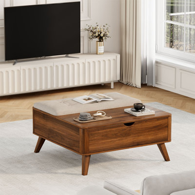 Wooden Square Lift Top Coffee Table With Storage Coffee Table With Thickened Cushion
