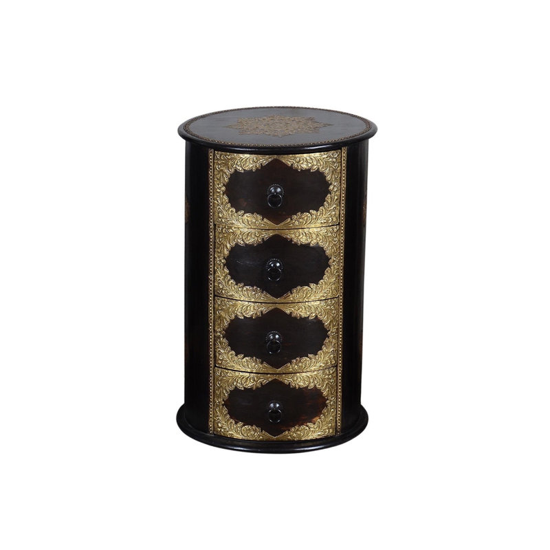 Solid Wood Nightstand With Brass