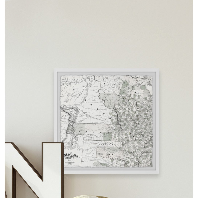 Carte rétro du Nebraska et du Kansas - cadre photo, H 32 po x l 32 po x P 1,5 po