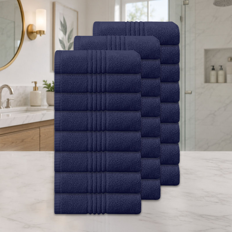 Home Weavers - Ensemble de serviettes de bain 100% coton 100% coton zéro torsion Robbin, 16 po x 24 po (24) (24 serviettes de bain), bleu marine