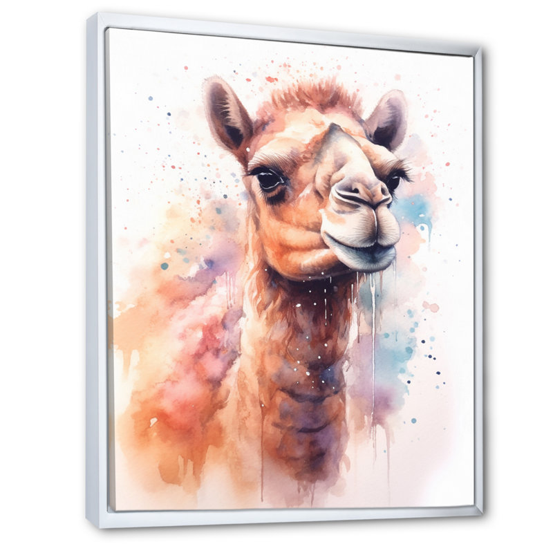 Camel désert Nomad VI - animaux, art mural, salon, H 44 po x l 34 po, Cadre flottant blanc