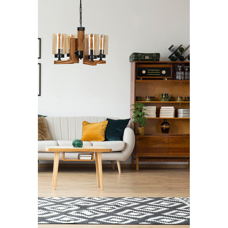 Lustre 4 lumières à abat-jour Malaika, Brun