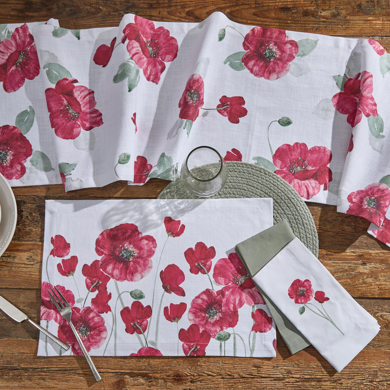  Poppy Red Floral Table Runner 15" x 54"