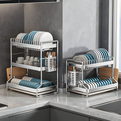 Égouttoir à vaisselle en acier inoxydable 304, porte-ustensiles de cuisine avec drainage, organisateur de rangement multifonctionnel pour assiettes, bols et couverts