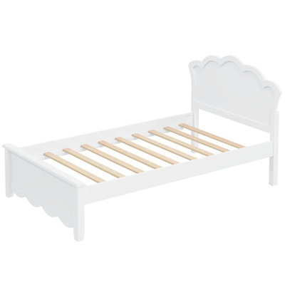 Twin Size Wood Platform Bed with Headboard, White