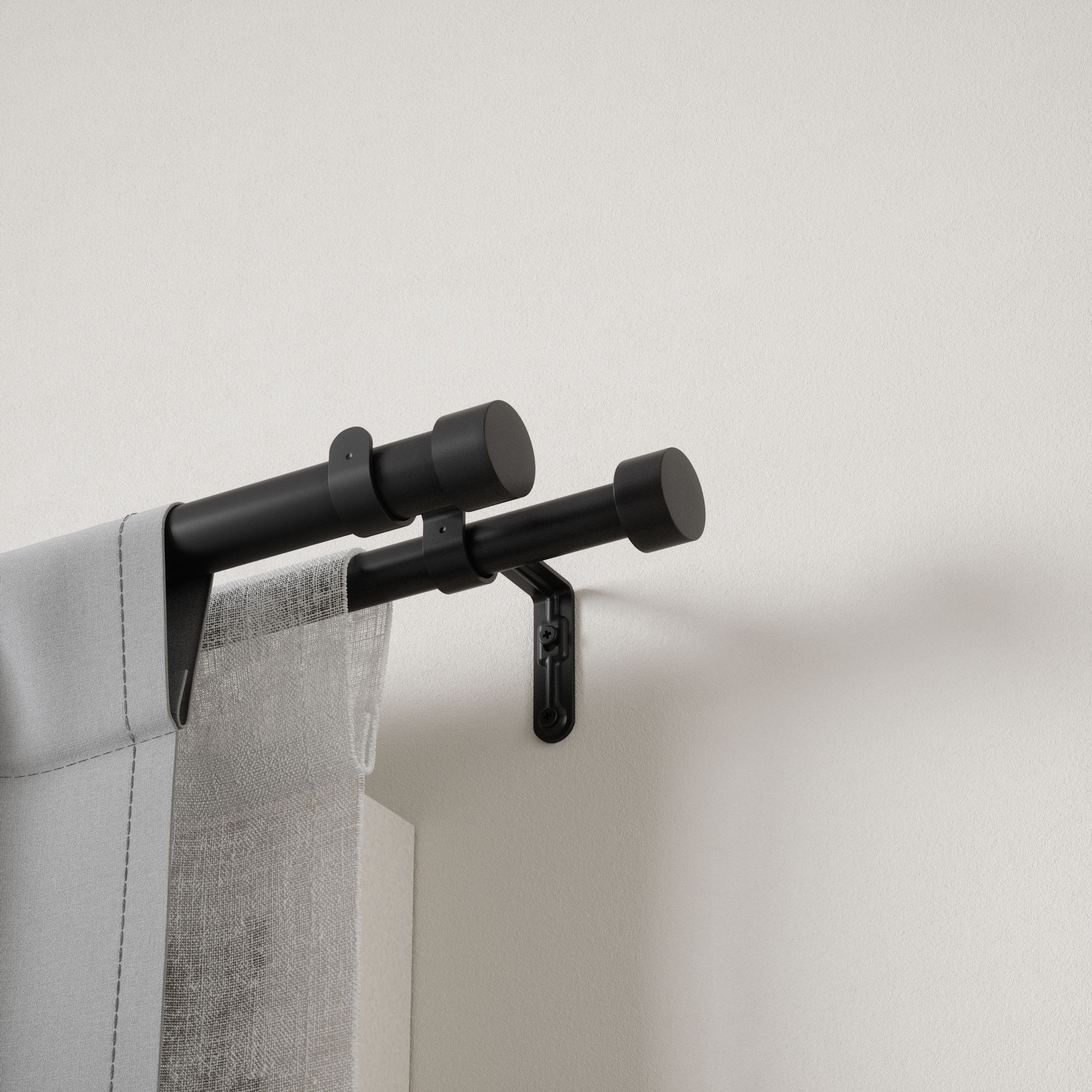 Cappa Drapery Solutions Adjustable 1" Steel Double Curtain Rod Set, Burnished Black, 66" H x 120" W