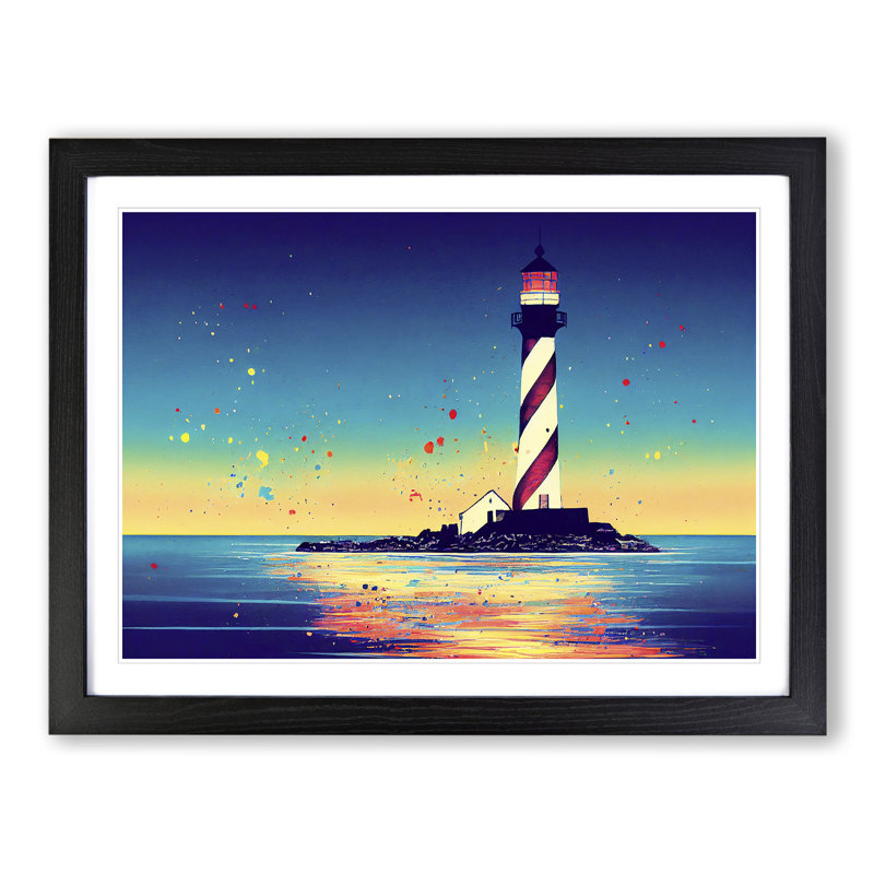 XH1022-6647X Painted Lighthouse Vol.3 - Single Picture Frame Painting, Black Framed, 46cm H x 64cm W x 2cm D